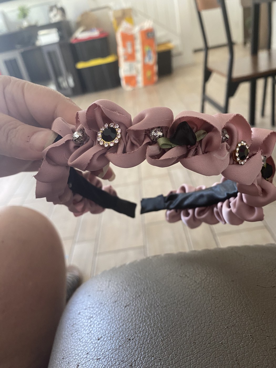 Dusty rose jeweled flower headband