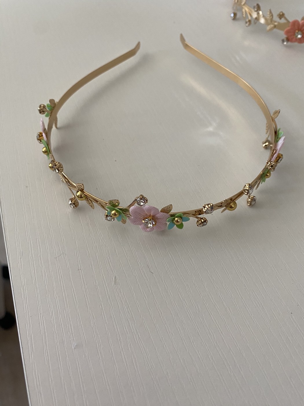 Gold floral crystal tiara headband