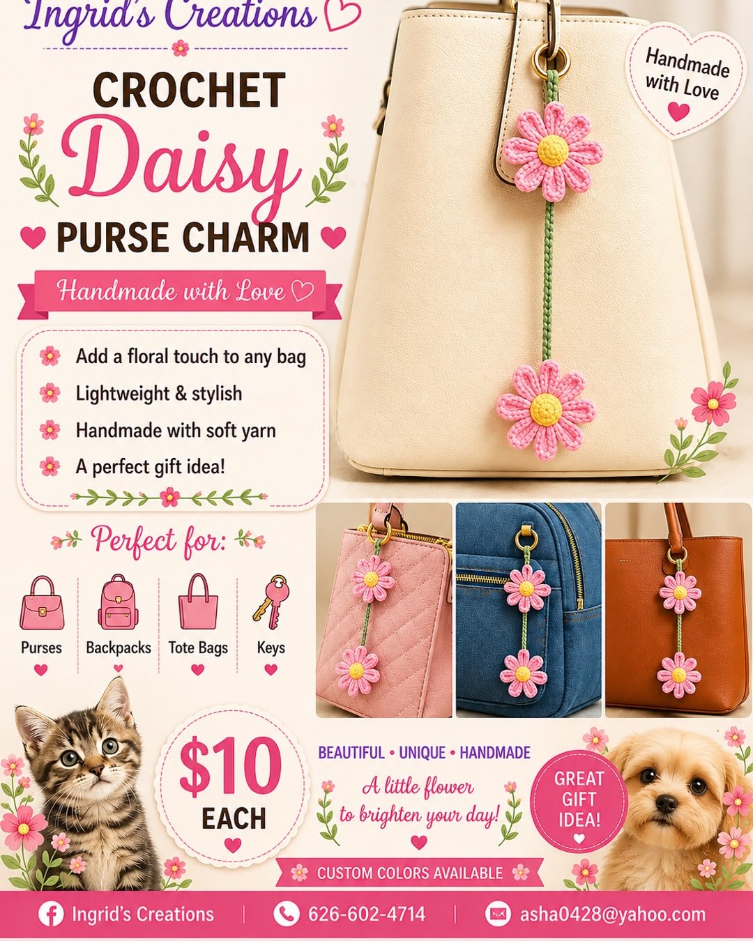 Crochet daisy purse charm