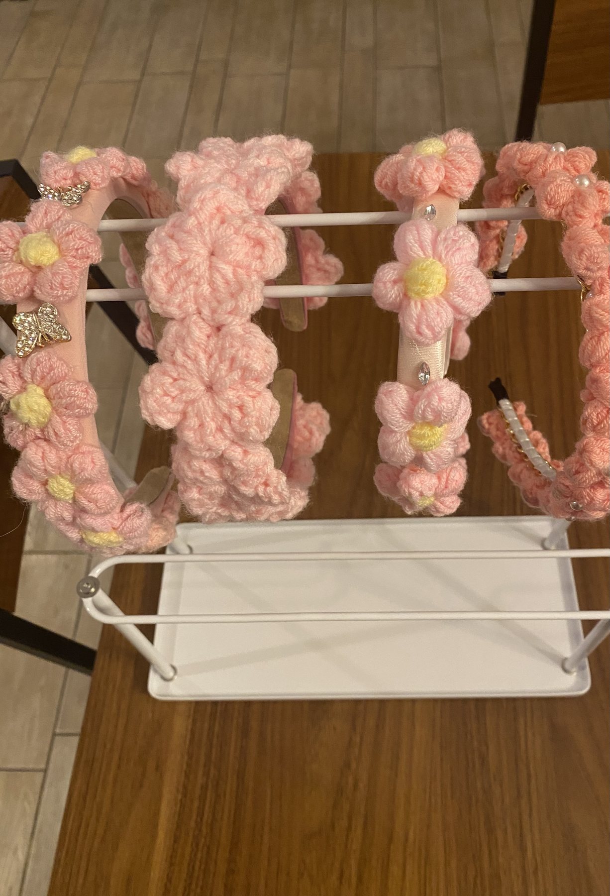Pink crochet flower headband collection
