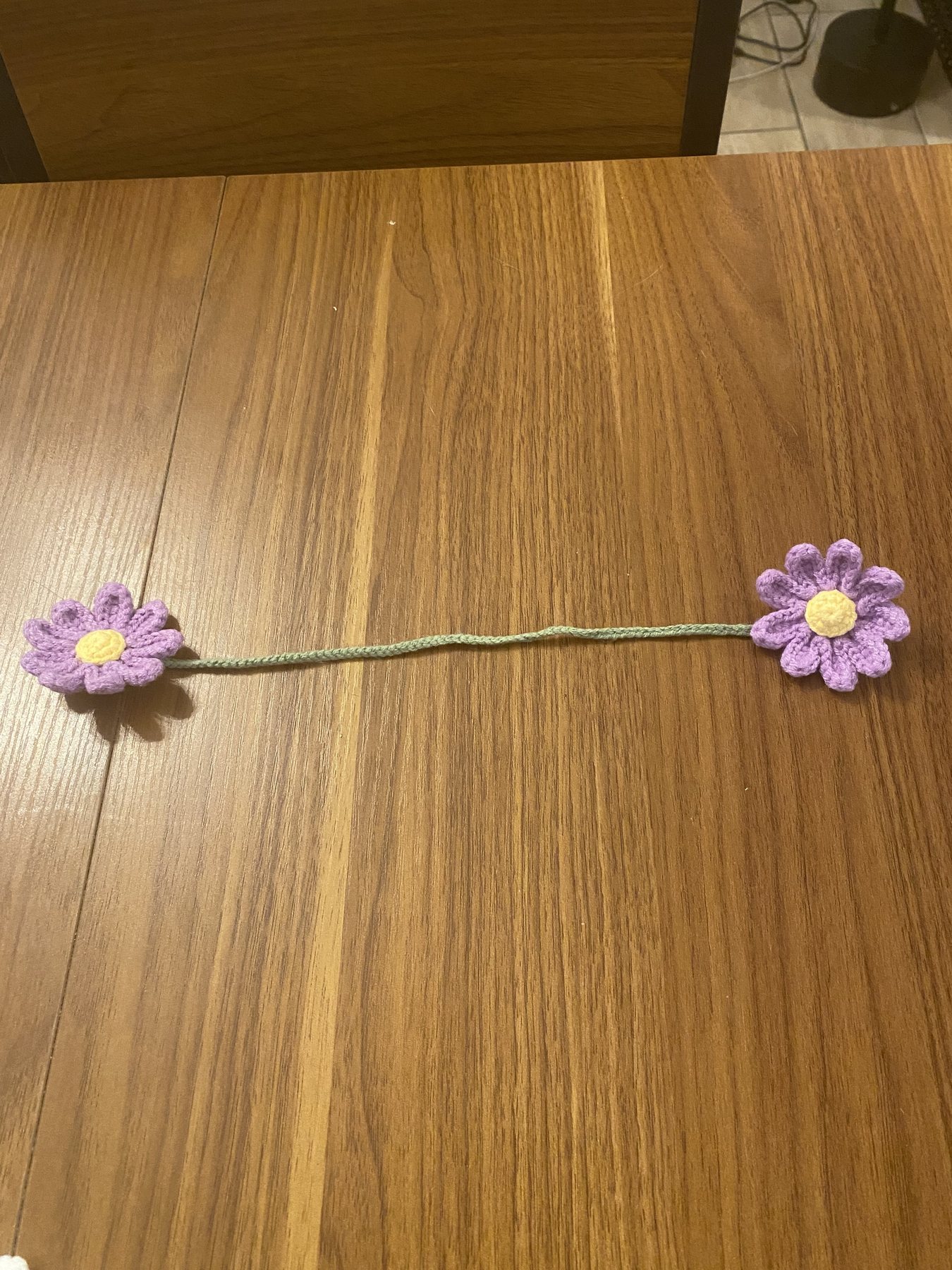 Purple crochet daisy flower tie