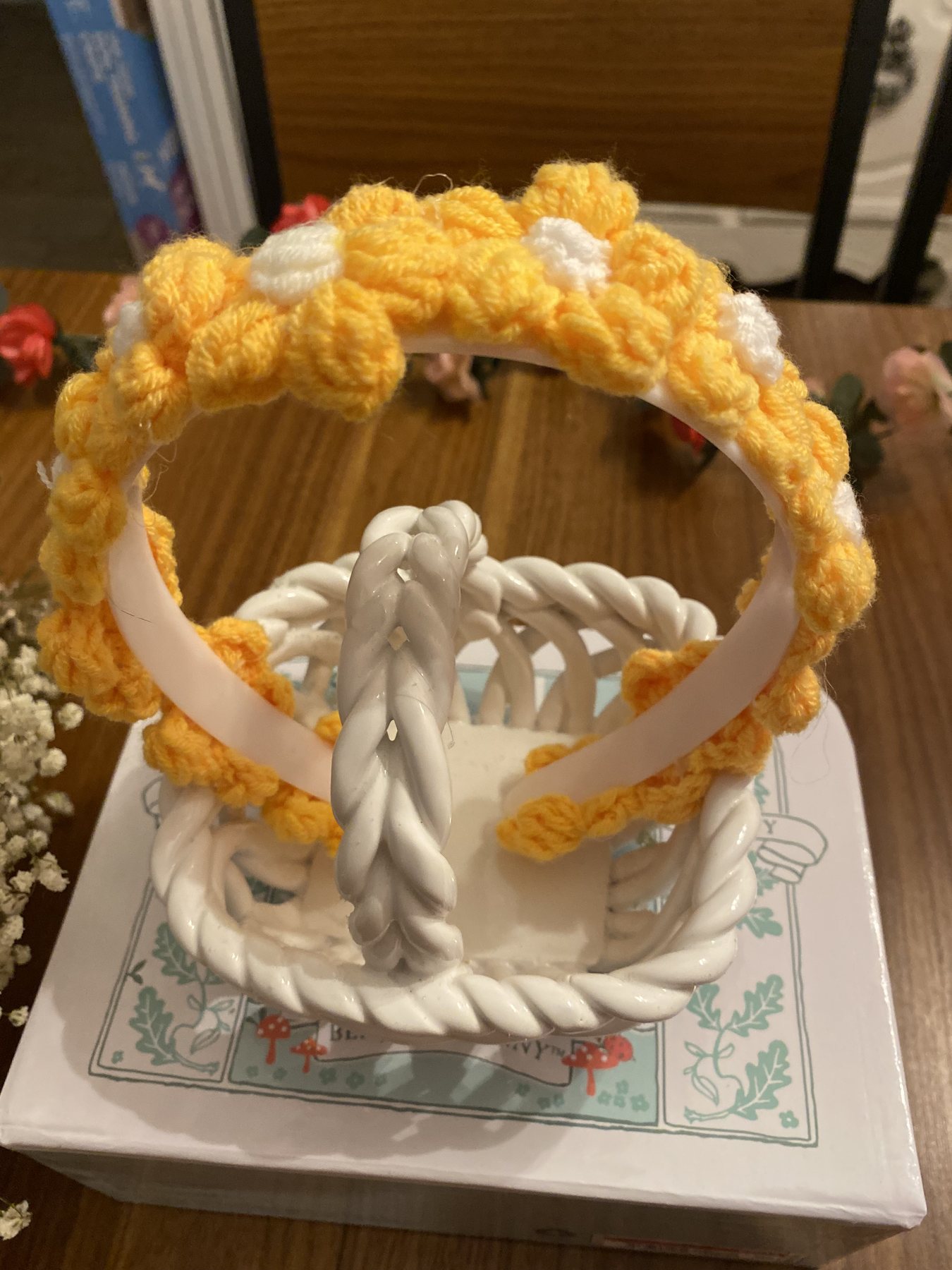 Yellow crochet flower headband