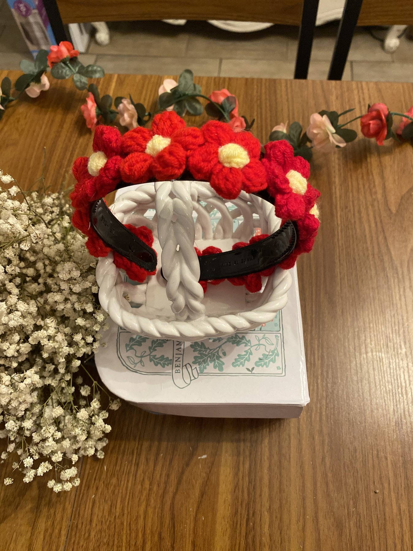 Red crochet flower headband
