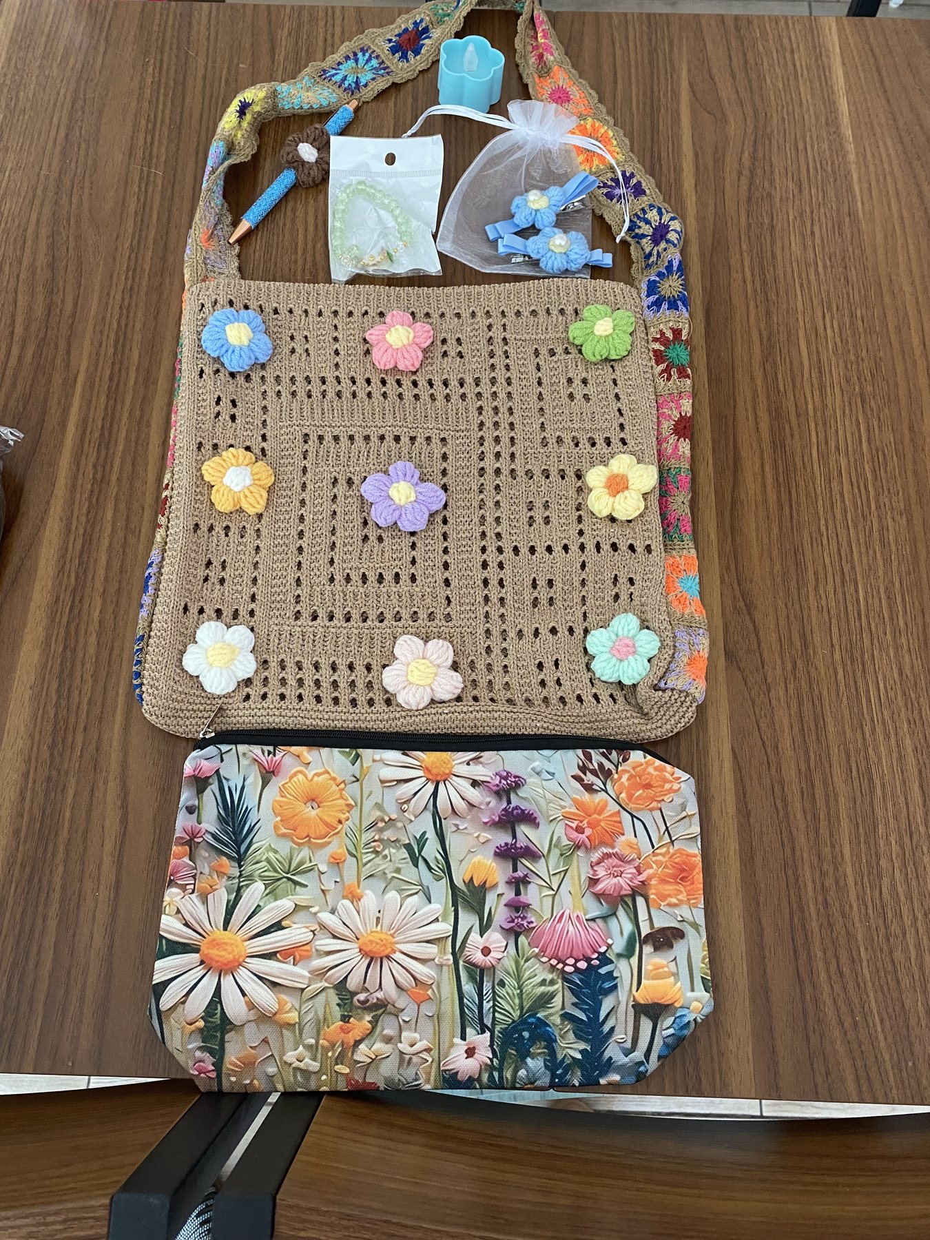 Tan crochet tote gift set