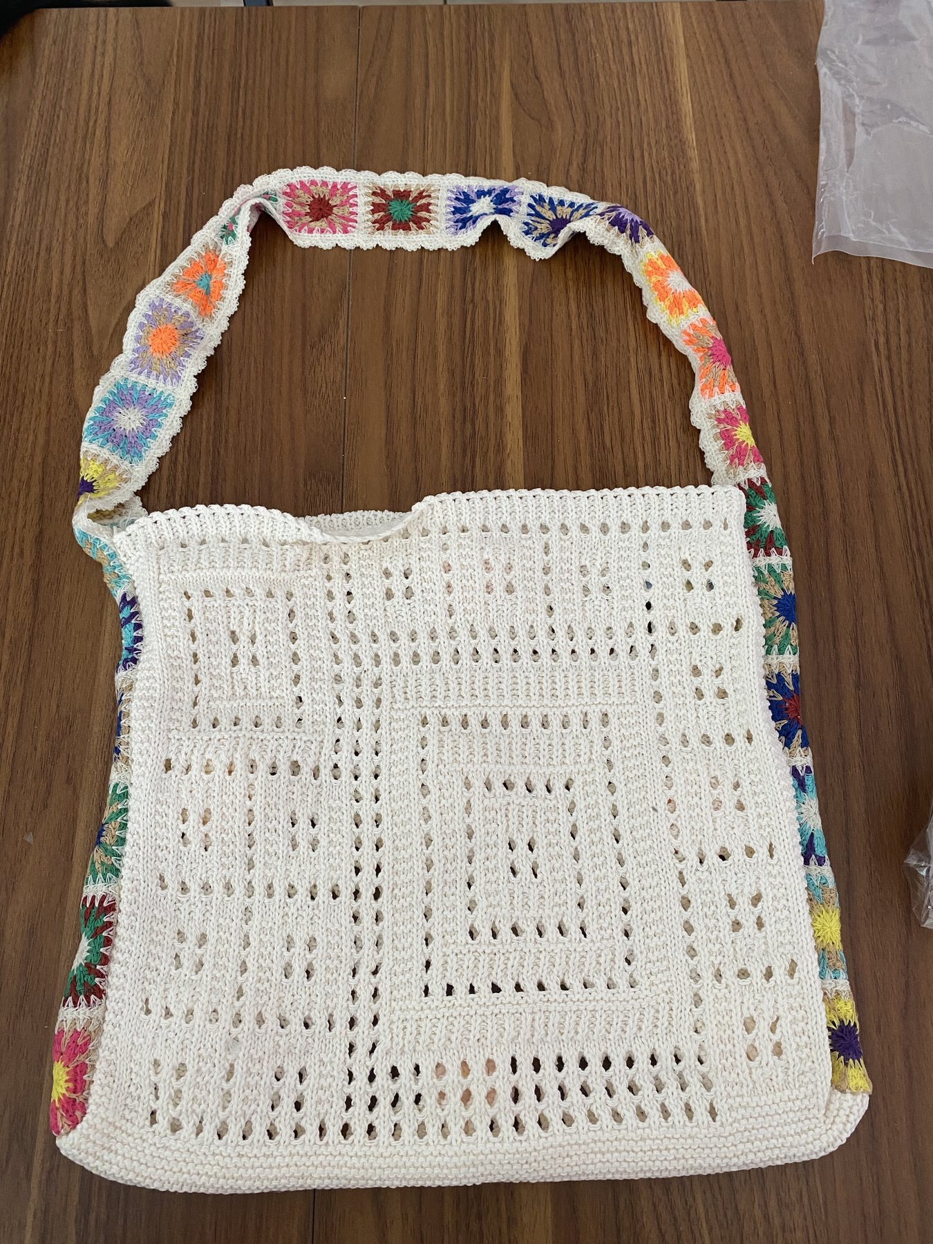 White crochet granny-square tote